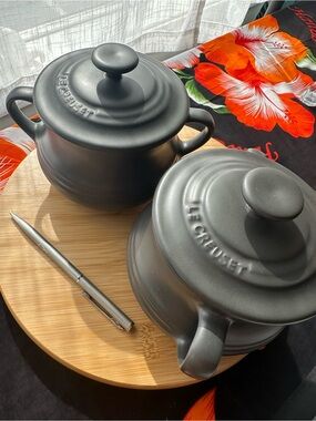 Le Creuset Matte Oyster Stoneware 500ml Bean Pots - Pair